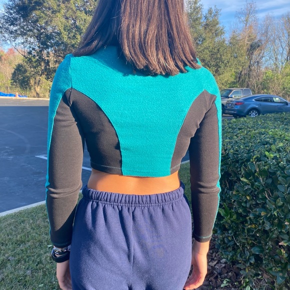 Womens Urban Outfitters Cropped Long Sleeve Turquoise Black Size XS - Picture 2 of 3